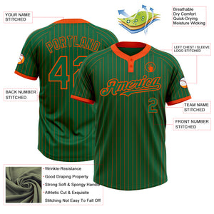 Custom Kelly Green Orange Pinstripe Orange Two-Button Unisex Softball Jersey