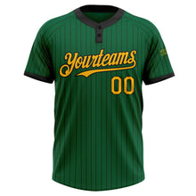 Laden Sie das Bild in den Galerie-Viewer, Custom Kelly Green Black Pinstripe Gold Two-Button Unisex Softball Jersey
