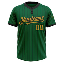 Load image into Gallery viewer, Custom Kelly Green Black Pinstripe Old Gold Two-Button Unisex Softball Jersey
