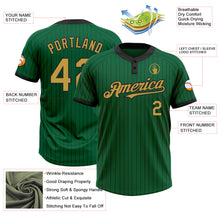 Load image into Gallery viewer, Custom Kelly Green Black Pinstripe Old Gold Two-Button Unisex Softball Jersey
