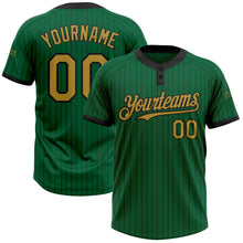 Load image into Gallery viewer, Custom Kelly Green Black Pinstripe Old Gold Two-Button Unisex Softball Jersey
