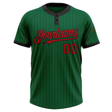 Laden Sie das Bild in den Galerie-Viewer, Custom Kelly Green Black Pinstripe Red Two-Button Unisex Softball Jersey
