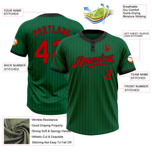 Custom Kelly Green Black Pinstripe Red Two-Button Unisex Softball Jersey