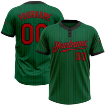 Load image into Gallery viewer, Custom Kelly Green Black Pinstripe Red Two-Button Unisex Softball Jersey
