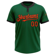 Load image into Gallery viewer, Custom Kelly Green Black Pinstripe Orange Two-Button Unisex Softball Jersey
