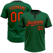 Load image into Gallery viewer, Custom Kelly Green Black Pinstripe Orange Two-Button Unisex Softball Jersey
