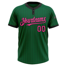 Load image into Gallery viewer, Custom Kelly Green Black Pinstripe Pink Two-Button Unisex Softball Jersey
