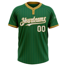 Laden Sie das Bild in den Galerie-Viewer, Custom Kelly Green Old Gold Pinstripe White Two-Button Unisex Softball Jersey
