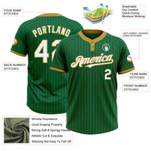 Load image into Gallery viewer, Custom Kelly Green Old Gold Pinstripe White Two-Button Unisex Softball Jersey
