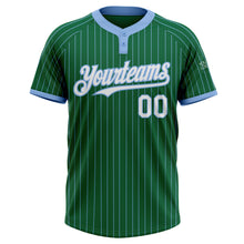 Laden Sie das Bild in den Galerie-Viewer, Custom Kelly Green Light Blue Pinstripe White Two-Button Unisex Softball Jersey
