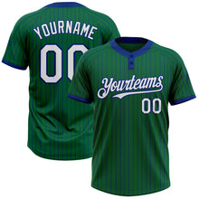 Load image into Gallery viewer, Custom Kelly Green Royal Pinstripe White Two-Button Unisex Softball Jersey
