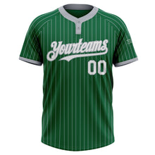 Laden Sie das Bild in den Galerie-Viewer, Custom Kelly Green Gray Pinstripe White Two-Button Unisex Softball Jersey
