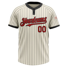Load image into Gallery viewer, Custom Cream Black Pinstripe Red Two-Button Unisex Softball Jersey
