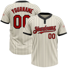 Laden Sie das Bild in den Galerie-Viewer, Custom Cream Black Pinstripe Red Two-Button Unisex Softball Jersey
