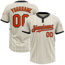 Laden Sie das Bild in den Galerie-Viewer, Custom Cream Black Pinstripe Orange Two-Button Unisex Softball Jersey
