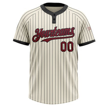 Load image into Gallery viewer, Custom Cream Black Pinstripe Crimson Two-Button Unisex Softball Jersey
