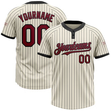 Load image into Gallery viewer, Custom Cream Black Pinstripe Crimson Two-Button Unisex Softball Jersey
