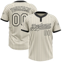 Laden Sie das Bild in den Galerie-Viewer, Custom Cream Black Pinstripe Black Two-Button Unisex Softball Jersey
