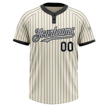 Load image into Gallery viewer, Custom Cream Black Pinstripe Gray Two-Button Unisex Softball Jersey
