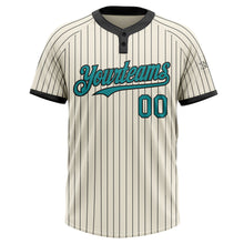 Load image into Gallery viewer, Custom Cream Black Pinstripe Teal Two-Button Unisex Softball Jersey
