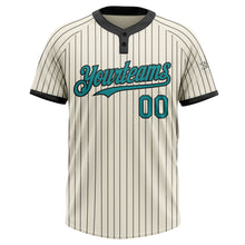 Laden Sie das Bild in den Galerie-Viewer, Custom Cream Black Pinstripe Teal Two-Button Unisex Softball Jersey
