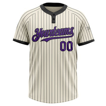 Laden Sie das Bild in den Galerie-Viewer, Custom Cream Black Pinstripe Purple Two-Button Unisex Softball Jersey
