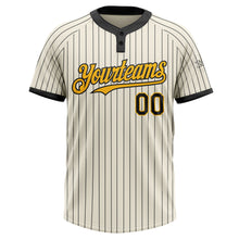 Load image into Gallery viewer, Custom Cream Black Pinstripe Gold Two-Button Unisex Softball Jersey

