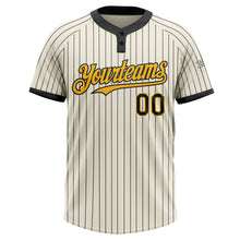 Laden Sie das Bild in den Galerie-Viewer, Custom Cream Black Pinstripe Gold Two-Button Unisex Softball Jersey
