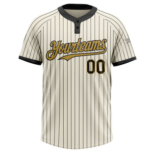 Custom Cream Black Pinstripe Old Gold Two-Button Unisex Softball Jersey