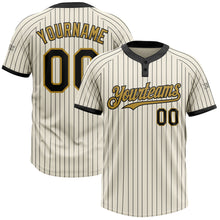 Load image into Gallery viewer, Custom Cream Black Pinstripe Old Gold Two-Button Unisex Softball Jersey
