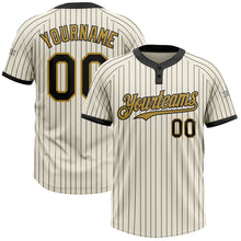 Laden Sie das Bild in den Galerie-Viewer, Custom Cream Black Pinstripe Old Gold Two-Button Unisex Softball Jersey
