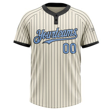 Laden Sie das Bild in den Galerie-Viewer, Custom Cream Black Pinstripe Light Blue Two-Button Unisex Softball Jersey
