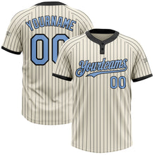 Laden Sie das Bild in den Galerie-Viewer, Custom Cream Black Pinstripe Light Blue Two-Button Unisex Softball Jersey
