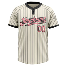 Laden Sie das Bild in den Galerie-Viewer, Custom Cream Black Pinstripe Medium Pink Two-Button Unisex Softball Jersey
