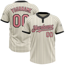 Laden Sie das Bild in den Galerie-Viewer, Custom Cream Black Pinstripe Medium Pink Two-Button Unisex Softball Jersey
