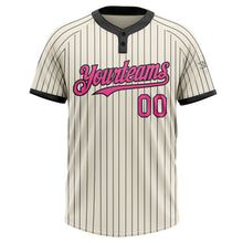 Load image into Gallery viewer, Custom Cream Black Pinstripe Pink Two-Button Unisex Softball Jersey
