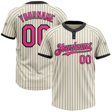 Load image into Gallery viewer, Custom Cream Black Pinstripe Pink Two-Button Unisex Softball Jersey
