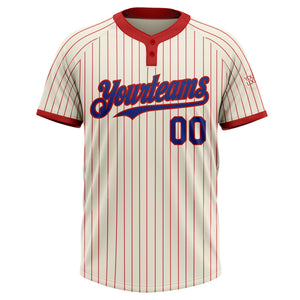 Custom Cream Red Pinstripe Royal Two-Button Unisex Softball Jersey