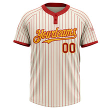 Laden Sie das Bild in den Galerie-Viewer, Custom Cream Red Pinstripe Gold Two-Button Unisex Softball Jersey
