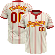 Laden Sie das Bild in den Galerie-Viewer, Custom Cream Red Pinstripe Gold Two-Button Unisex Softball Jersey
