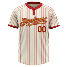 Load image into Gallery viewer, Custom Cream Red Pinstripe Old Gold Two-Button Unisex Softball Jersey
