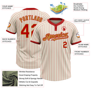 Custom Cream Red Pinstripe Old Gold Two-Button Unisex Softball Jersey