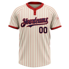 Load image into Gallery viewer, Custom Cream Red Pinstripe Navy Two-Button Unisex Softball Jersey
