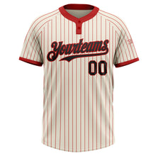 Load image into Gallery viewer, Custom Cream Red Pinstripe Black Two-Button Unisex Softball Jersey
