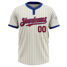Load image into Gallery viewer, Custom Cream Royal Pinstripe Red Two-Button Unisex Softball Jersey
