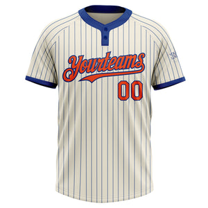 Custom Cream Royal Pinstripe Orange Two-Button Unisex Softball Jersey