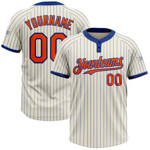 Load image into Gallery viewer, Custom Cream Royal Pinstripe Orange Two-Button Unisex Softball Jersey
