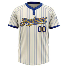 Load image into Gallery viewer, Custom Cream Royal Pinstripe Old Gold Two-Button Unisex Softball Jersey
