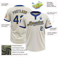 Load image into Gallery viewer, Custom Cream Royal Pinstripe Old Gold Two-Button Unisex Softball Jersey
