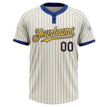 Load image into Gallery viewer, Custom Cream Royal Pinstripe Yellow Two-Button Unisex Softball Jersey
